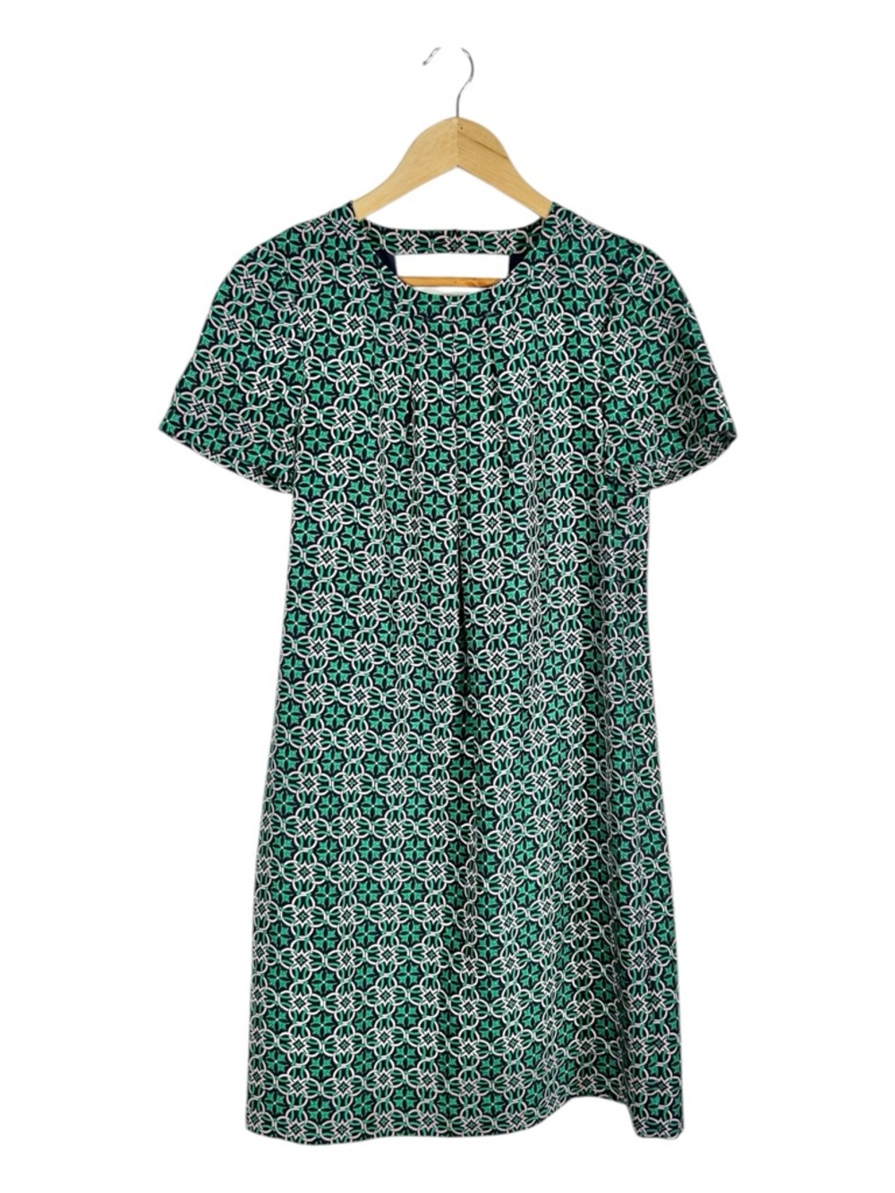 J.Crew Silk Green Blue Latticework Medallion Pattern Swoop Dress Size 4 Tall